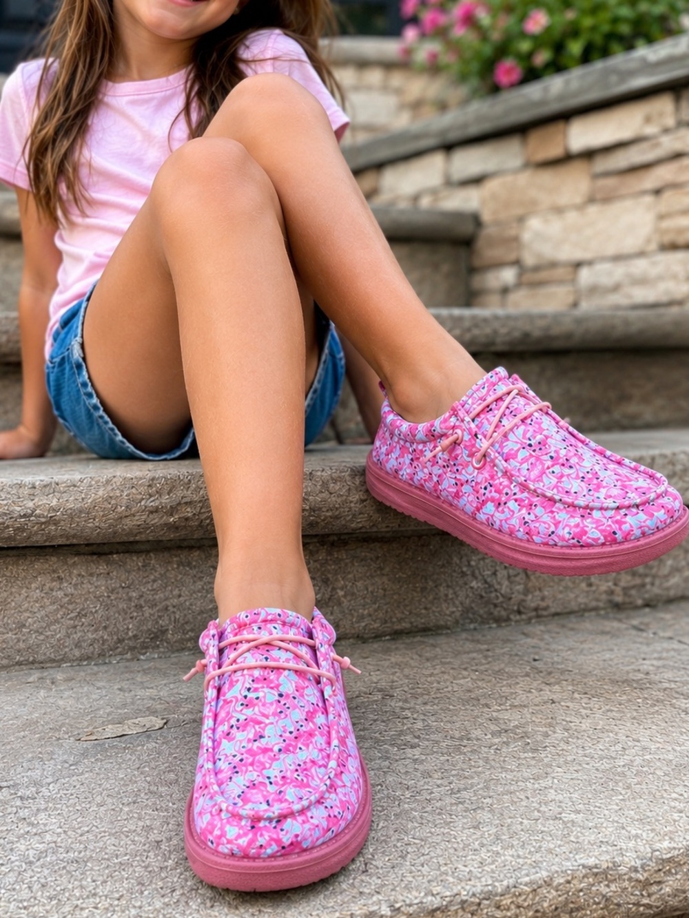Simply Southern Flamingo Casual Shoes  Girls Size 2 Pink Slip On